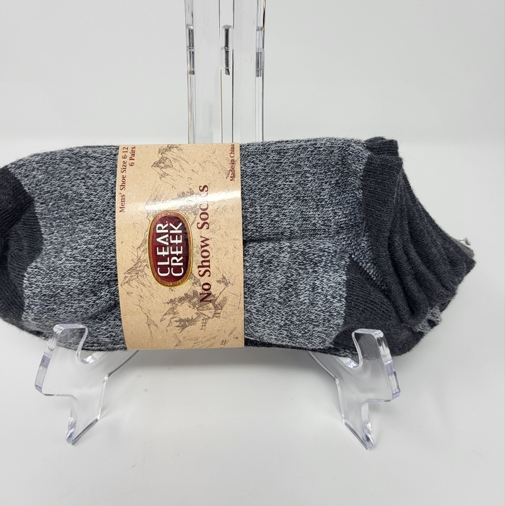 CLEAR GREEK Men's No Show Socks Six Pairs Size: 6-12 Gray and Navy Blue